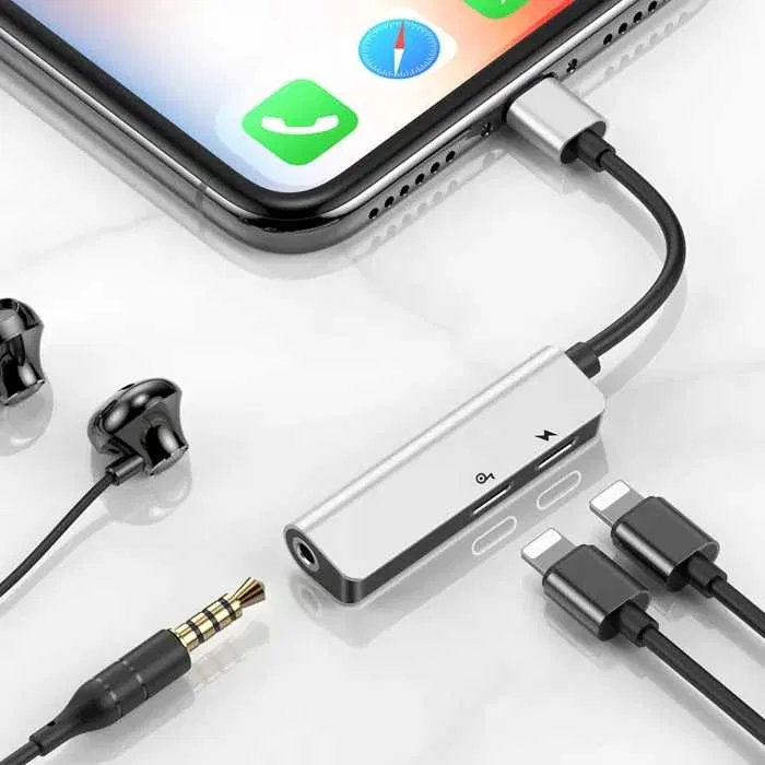 Переходник Baseus 3-in-1 Lightning Male to Dual Lightning & 3.5mm
